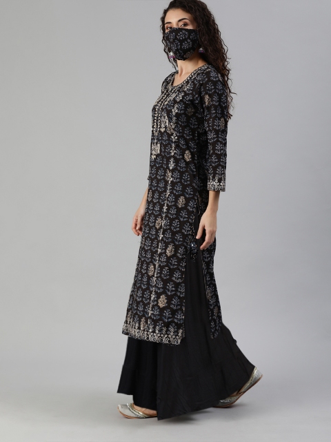 

Ishin Women Black Printed Straight Kurta