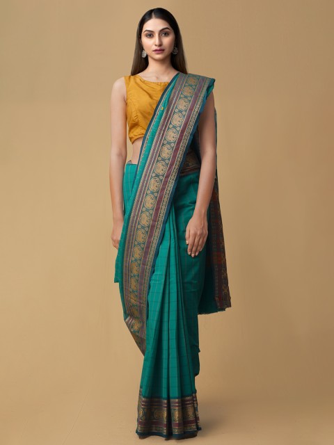 

Unnati Silks Green Pure Cotton Woven Design Handloom Kanjeevaram Saree