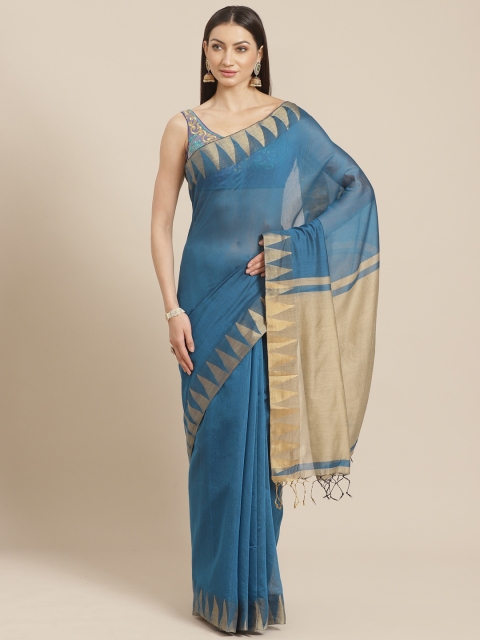 

Chhabra 555 Teal Blue Solid Handloom Venkatgiri Saree
