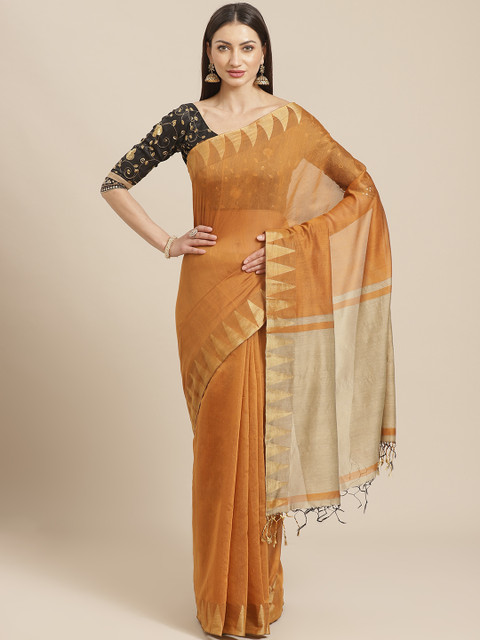 

Chhabra 555 Mustard Brown Solid Handloom Venkatgiri Saree