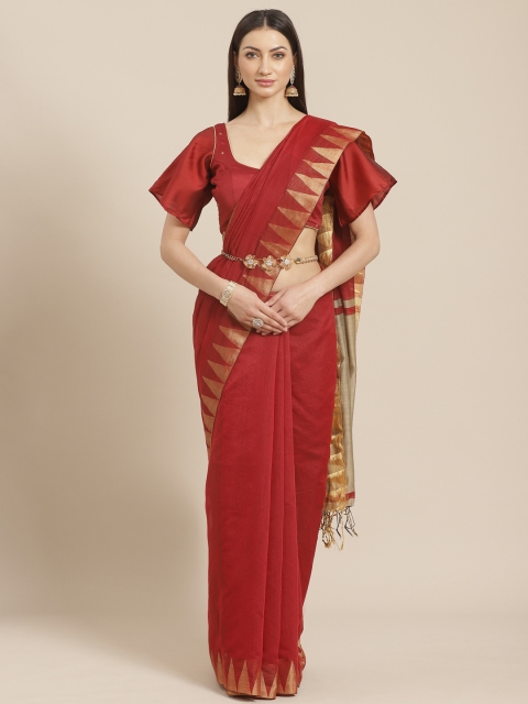

Chhabra 555 Red & Golden Solid Venkatgiri Belted Saree