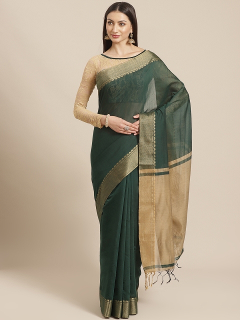 

Chhabra 555 Green & Golden Solid Handloom Banarasi Saree