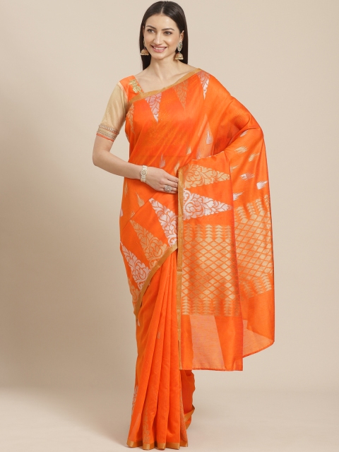 

Chhabra 555 Orange & Silver Woven Design Handloom Chanderi Saree