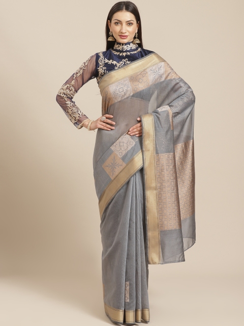 

Chhabra 555 Grey Solid Handloom Chanderi Saree