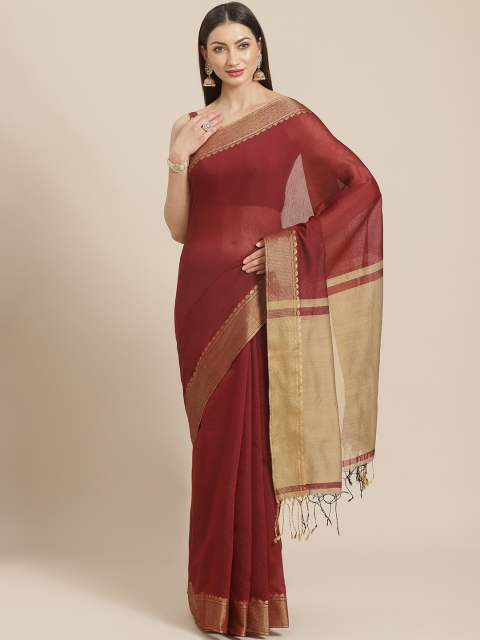 

Chhabra 555 Maroon Solid Handloom Banarasi Saree