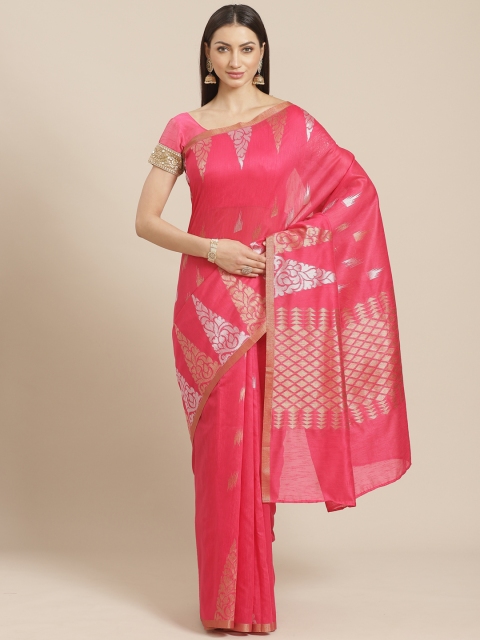 

Chhabra 555 Pink & Golden Woven Design Chanderi Saree