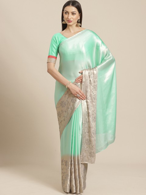 

Chhabra 555 Sea Green Satin Finish Solid Saree