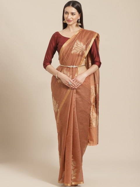 Chhabra 555 Brown & Golden Woven Design Banarasi Saree With Matching Belt