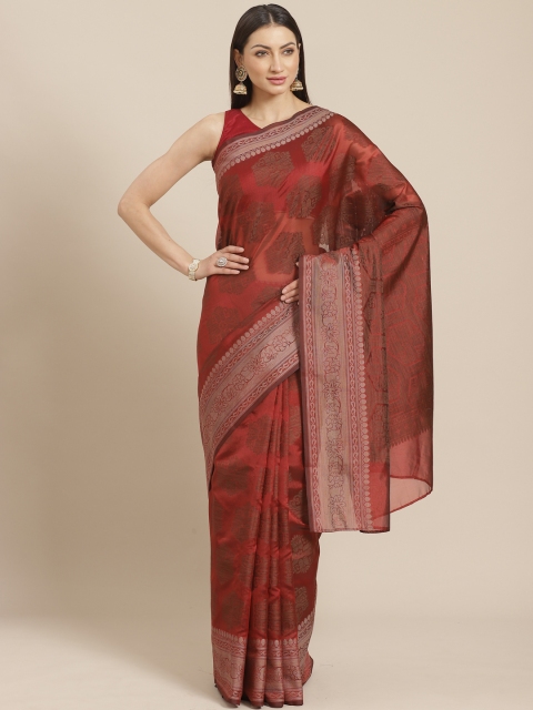 

Chhabra 555 Maroon & Coffee Brown Oxidized-Zari Woven Design Handloom Banarasi Saree