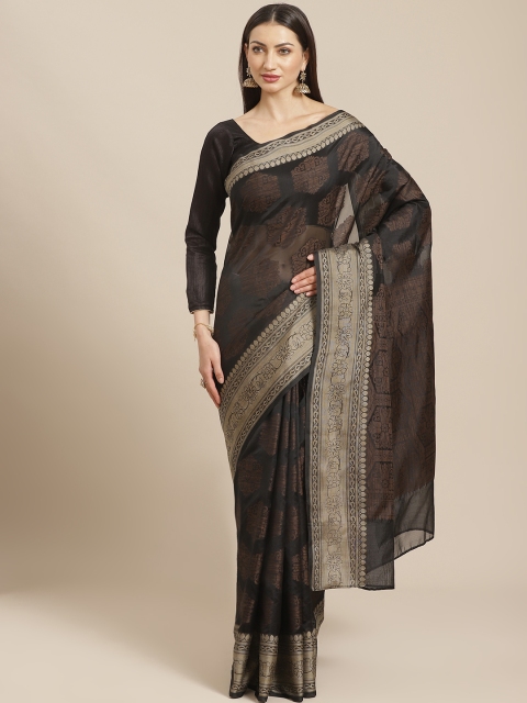 

Chhabra 555 Black & Brown Woven Design Handloom Jamdani Saree