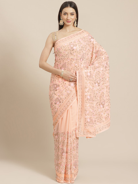 

Chhabra 555 Peach-Coloured Heavy Aari Work Embroidered Saree