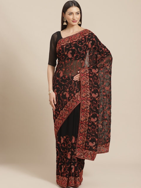 

Chhabra 555 Black & Red Paisley Kantha Embroidered & Embellished Saree