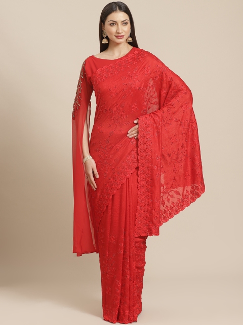 

Chhabra 555 Red Resham Embroidered Celebrity Saree
