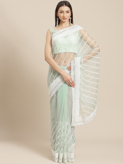 

Chhabra 555 Sea Green Embroidered Net Saree