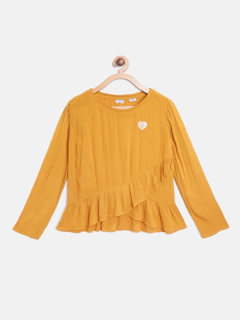 

NAAV BY AVNEET Girls Mustard Yellow Ruffled A-Line Top