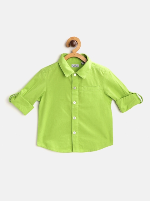 

NAAV BY AVNEET Boys Lime Green Regular Fit Solid Pure Cotton Casual Shirt