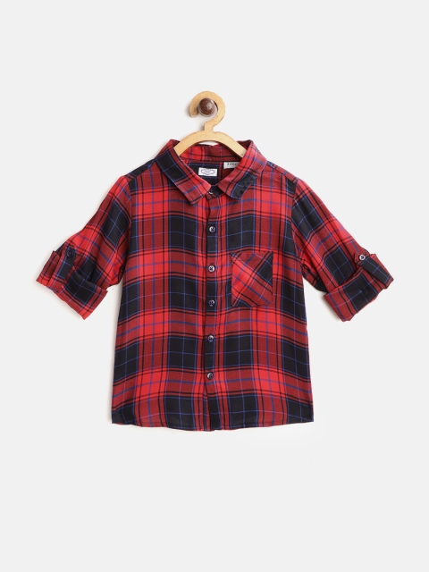 

NAAV BY AVNEET Boys Red & Blue Regular Fit Twill Weave Checked Casual Shirt