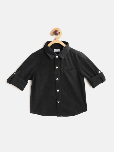 

NAAV BY AVNEET Boys Black Regular Fit Solid Pure Cotton Casual Shirt