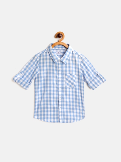 

NAAV BY AVNEET Boys Blue & White Regular Fit Pure Cotton Checked Casual Shirt