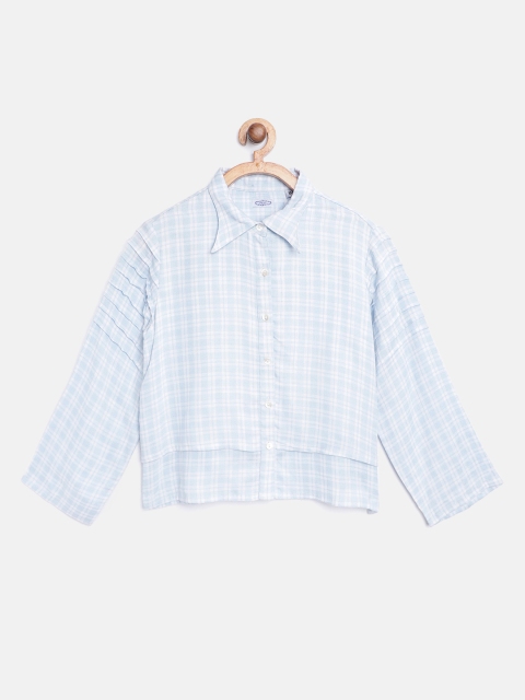 

NAAV BY AVNEET Girls Blue & White Regular Fit Checked Pleated & Layered Casual Shirt
