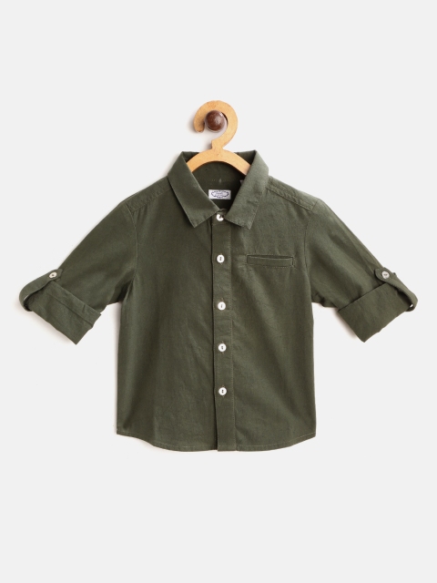 

NAAV BY AVNEET Boys Olive Green Regular Fit Solid Pure Cotton Casual Shirt