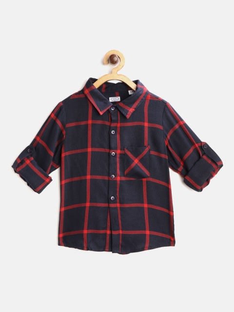 

NAAV BY AVNEET Boys Navy Blue & Red Regular Fit Twill Weave Checked Casual Shirt