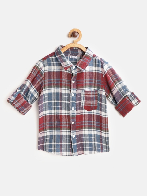 

NAAV BY AVNEET Boys Blue & Maroon Regular Fit Checked Pure Cotton Casual Shirt