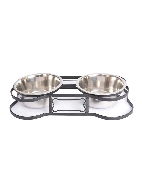 

PETS EMPIRE Unisex Pack Of 2 Silver-Toned Double Diner Elevated Bowl