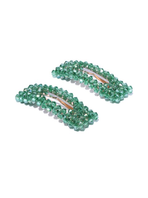 

Blueberry Women Set of 2 Green Beaded Tic Tac Hair Clips