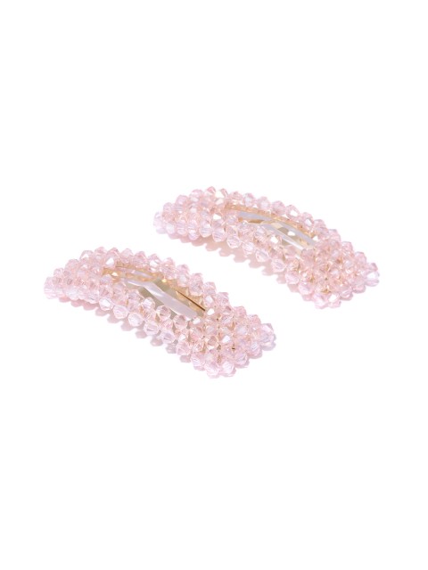 

Blueberry Women Set of 2 Pink Beaded Tic Tac Hair Clips