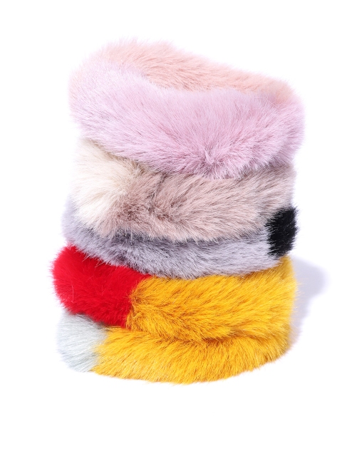 

Blueberry Women Set of 5 Colourblocked Faux Fur Scrunchies, Multi
