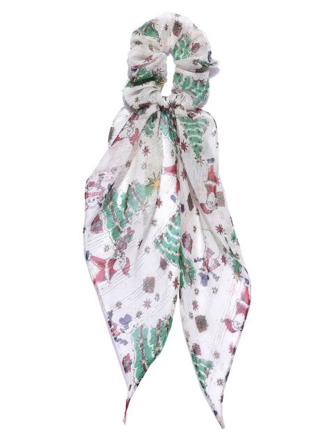 

Blueberry Women Off-White & Green Christmas Print Scrunchie with Knot Detail