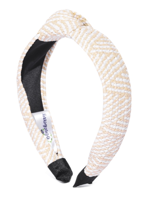 

Blueberry Cream-Coloured & White Textured Jute Hairband with Knot Detail