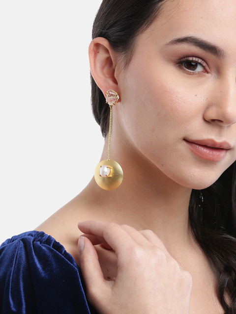 

Blueberry Off-White Gold-Plated Stone-Studded & Beaded Contemporary Drop Earrings