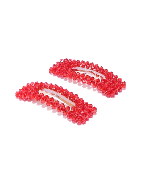 

Blueberry Women Set of 2 Red Beaded Tic Tac Hair Clips