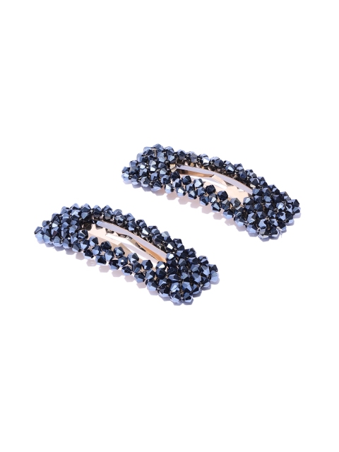 

Blueberry Women Set of 2 Navy Beaded Tic Tac Hair Clips, Navy blue