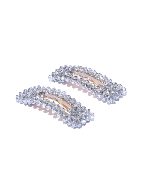 

Blueberry Women Set of 2 Grey Beaded Tic Tac Hair Clips