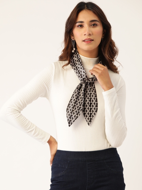 

Blueberry Women Black & White Printed Satin Scarf