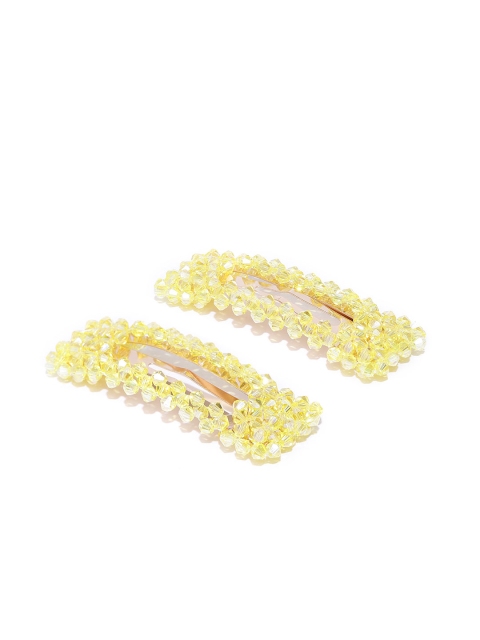 

Blueberry Women Set of 2 Yellow Beaded Tic Tac Hair Clips