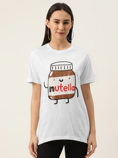 

PRINTOCTOPUS Women White Nutella Printed Round Neck Pure Cotton T-shirt