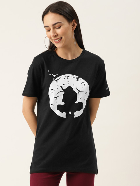 

PRINTOCTOPUS Women Black Naruto Print Pure Cotton Round Neck T-shirt