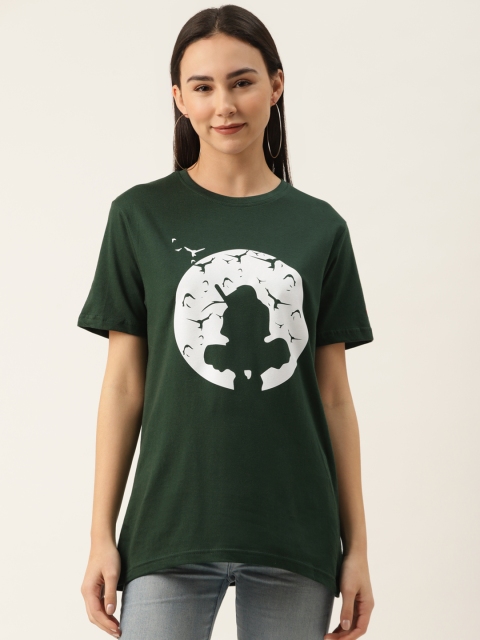 

PRINTOCTOPUS Women Green Pure Cotton Naruto Print Round Neck T-shirt