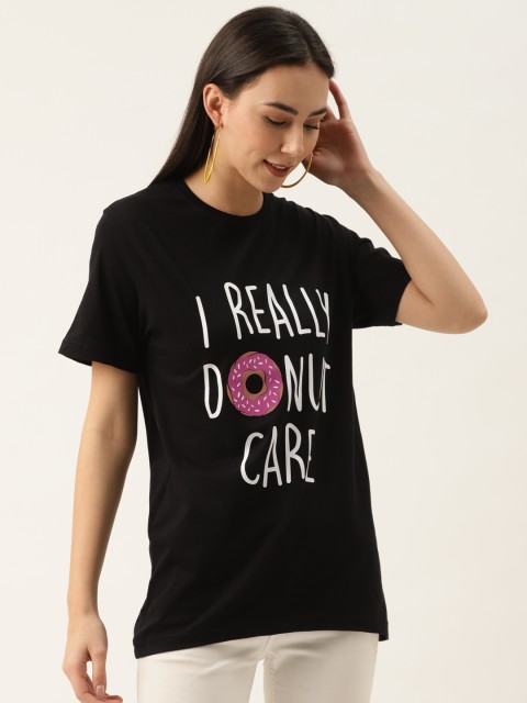 

PRINTOCTOPUS Women Black & White Printed Pure Cotton Round Neck T-shirt