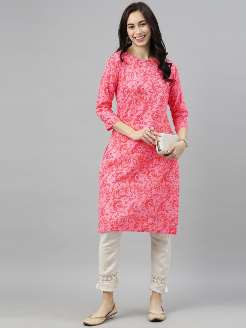 

AHIKA Women Pink Ethnic Motifs Printed Keyhole Neck Kurta