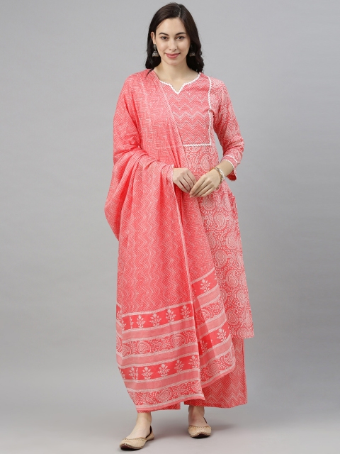 

AHIKA Women Pink & White Printed Kurta with Palazzos & Dupatta