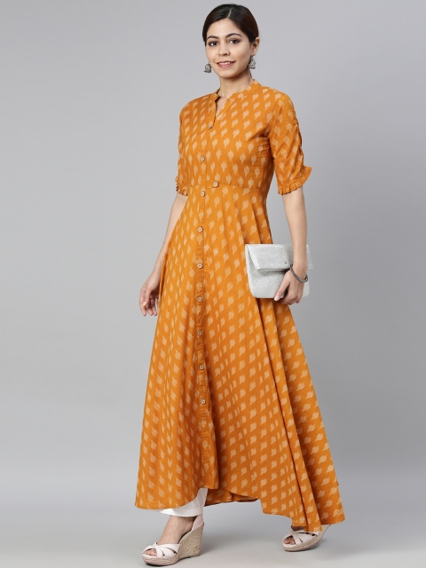 

AHIKA Women Mustard Yellow & White Printed A-Line Kurta