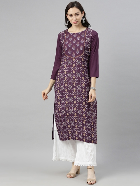 

AHIKA Women Purple & Brown Ethnic Motifs Printed Kurta