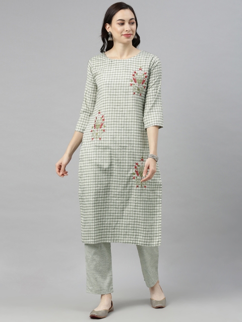 

AHIKA Women Green & Off-White Printed Kurta with Trousers