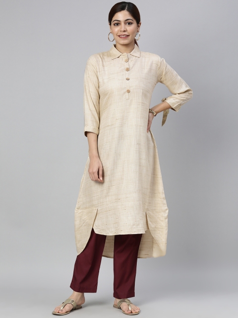 

AHIKA Women Beige Asymmetric Shirt Collar Kurta