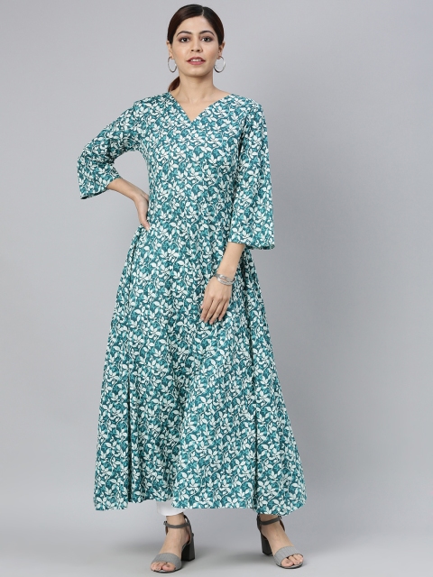 

AHIKA Women Green Floral Printed Panelled Kurta